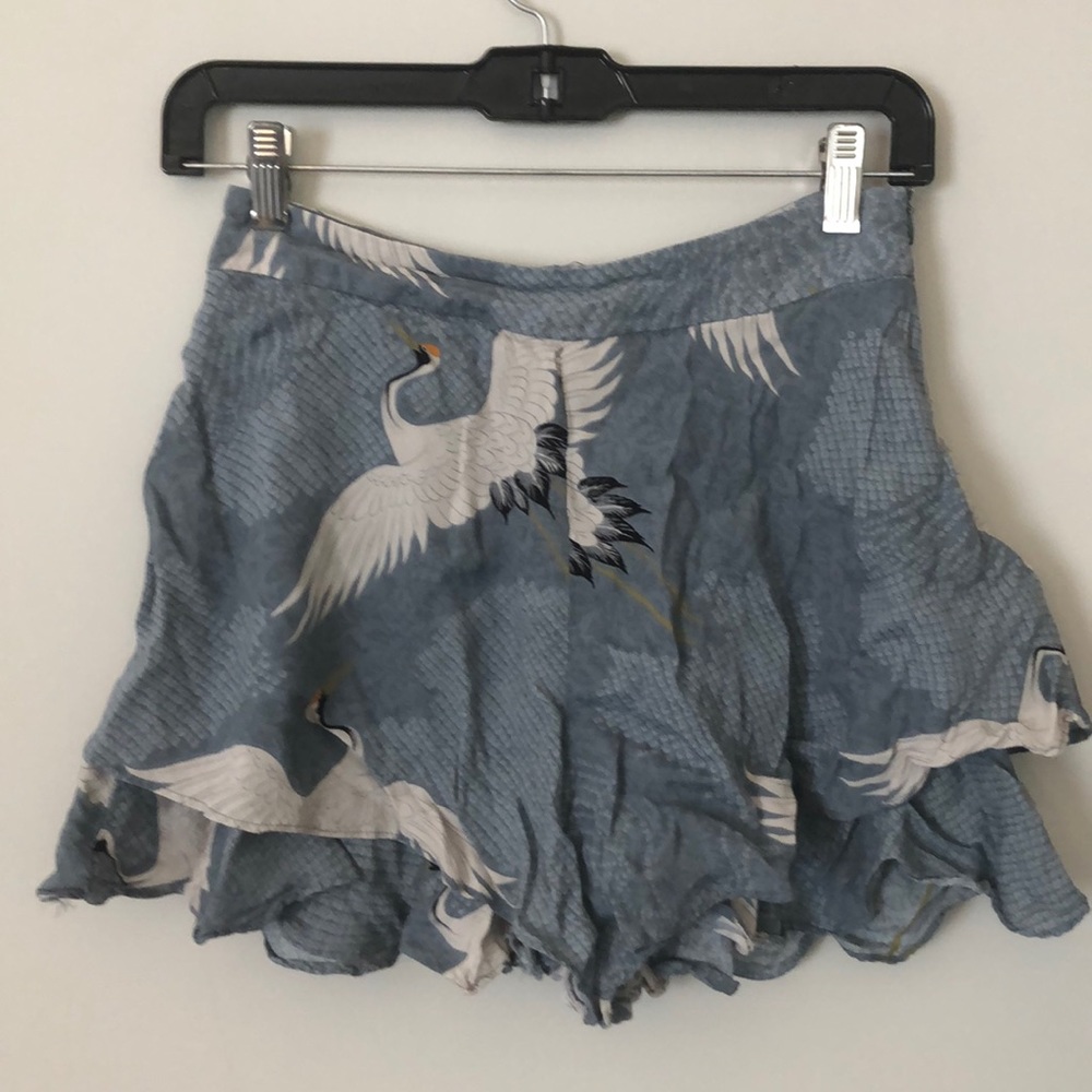 Blue crane flouncy high waisted shorts